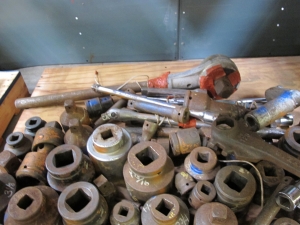 MISC SOCKETS, ADAPTERS, BREAKER BARS, EXTENSION, AND A LARGE RATCHET. LOADING & HANDLING FEE $15-4009